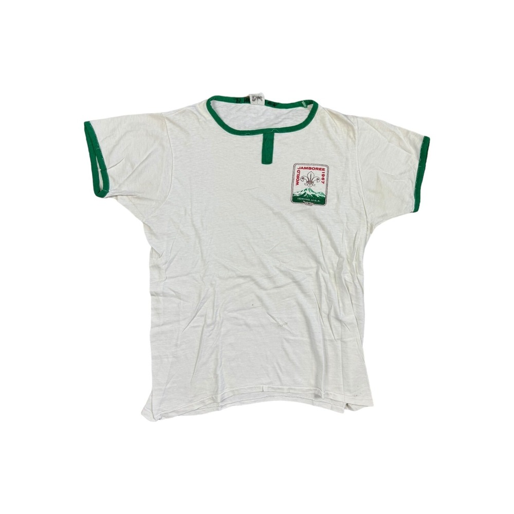 Boy Scouts T-Shirt Mens Small White Good 1967 World Jamboree Ringer GA12 - Picture 1 of 9